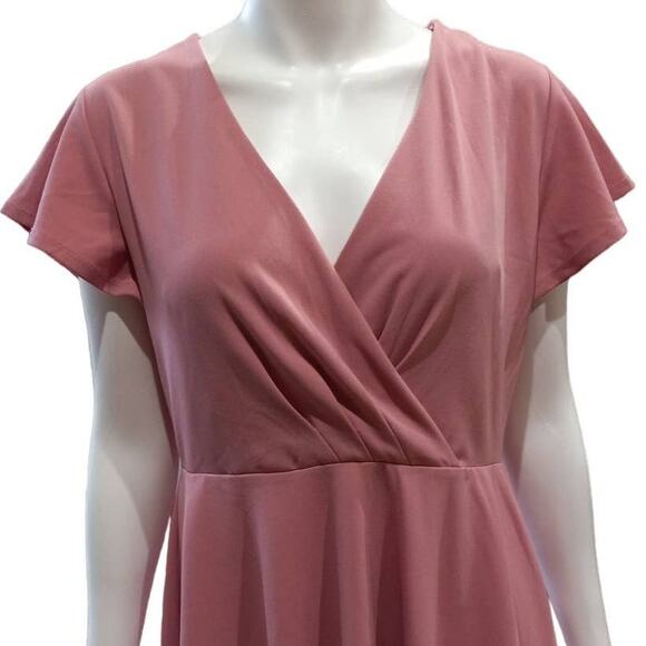 NWT Trixxi Francesca's Pink Shirred Fit & Flare Dress Sz XL Faux Wrap Shirred - Picture 2 of 10